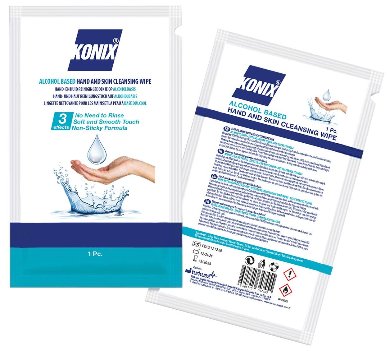 Lingettes nettoyantes KONIX Mains et peau Paquet de 250 unités