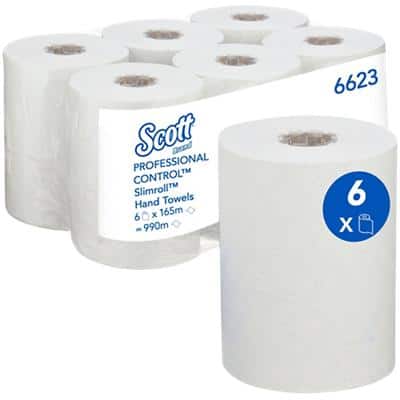 Scott Control Slimroll gerollte Handtücher 6623 1 Lagen Packung mit 6 x 165m Weiß