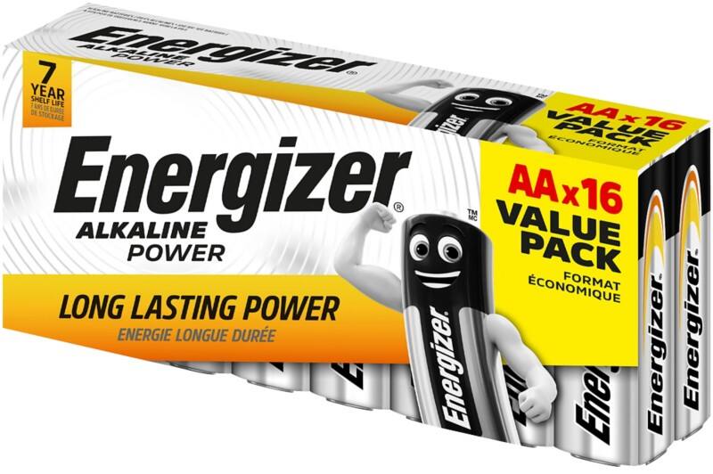 Piles Energizer Alkaline Power AA LR6 1,5 V 16 unités