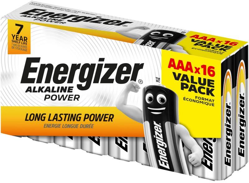 Piles Energizer Alkaline Power AAA LR03 1,5 V 16 unités