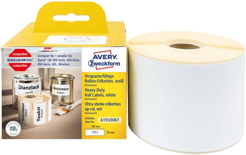 Étiquettes ultra résistante AVERY Zweckform A1933087 A1933087 Adhésif Blanc 190 (l) x 59 (H) mm 170 Étiquettes