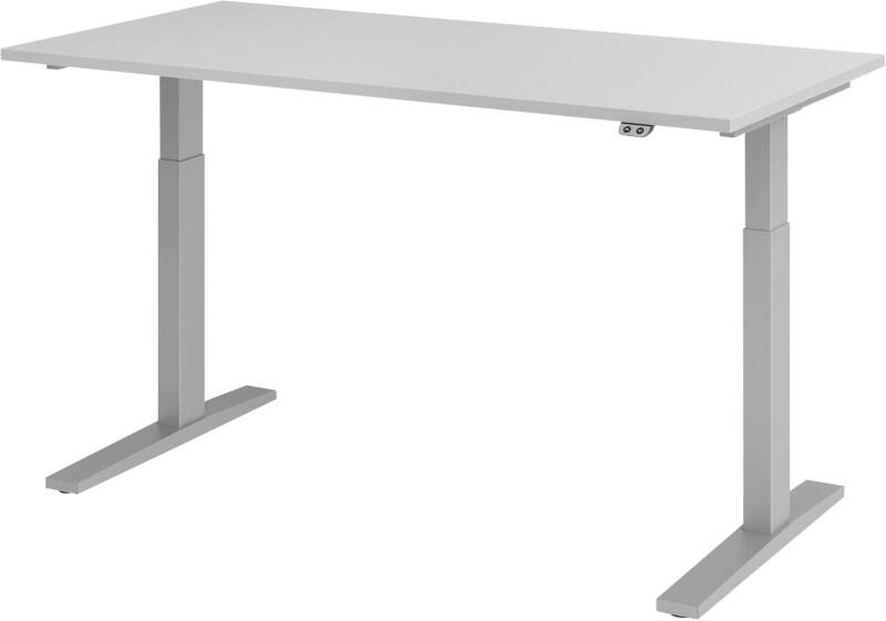 Bureau assis-debout Hammerbacher VXMKA Hauteur ajustable électriquement Rectangulaire Gris C-Pied 1600 (L) x 800 (P) x 1200 (H) mm Acier, Aggloméré