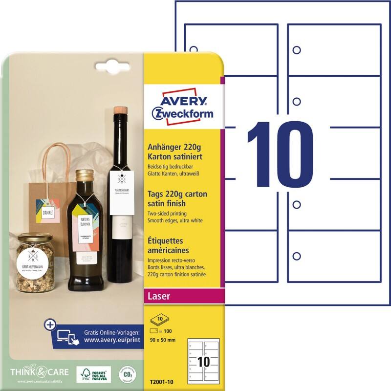 Étiquettes AVERY Zweckform T2001-10 Carton 13 x 210 x 297 mm Ultra blanc 10 unités