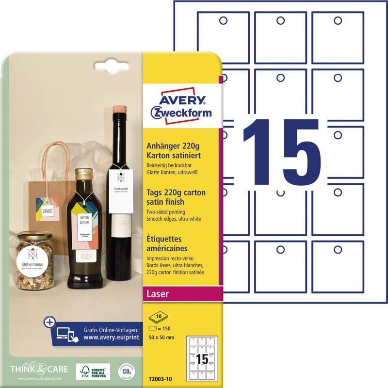 AVERY Zweckform Etiketten Pappkarton 13 x 210 x 297 mm Ultraweiss T2003-10 10 Stück