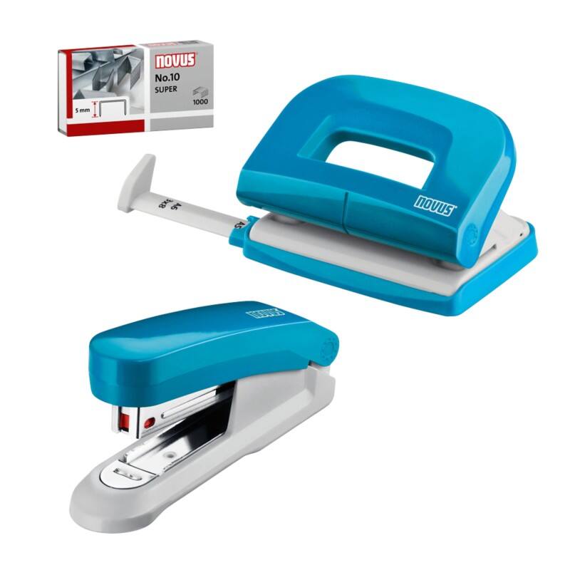 Agrafeuse, perforatrice Novus NOVUS OFFICE 020-1876 Demi bande 15 Feuilles Bleu pétrole Nr. 10 Métal, plastique 2 Unités