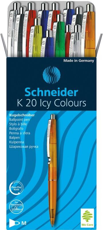 Stylo-bille Schneider K20 96081092 Rétractable Bleu 0,5 mm Moyen Bille Rechargeable 20 Unités