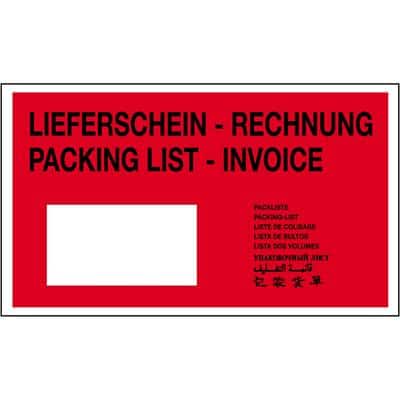 Pochettes pour documents RAJA Autocollante DL PE (Polyéthylène), Papier silicone Rouge, transparent 2,5 (l) x 11,5 (h) cm 250 unités