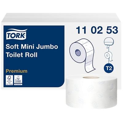 Tork weiches Mini Jumbo Toilettenpapier Weiss T2, Premium, 2-lagig, 12 × 170 m, 110253