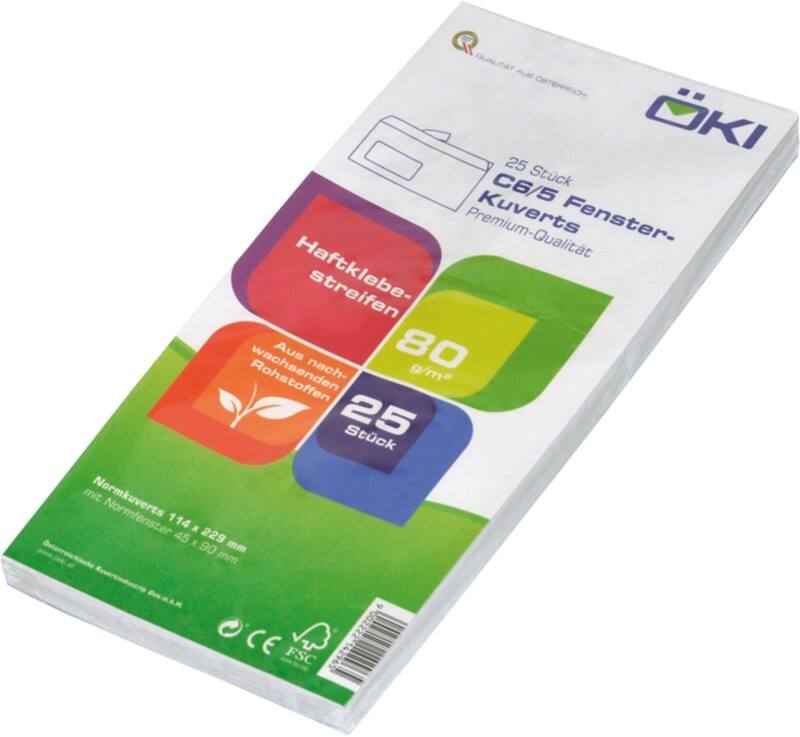 ÖKI Classic Briefumschläge Fenster: Links DIN C6/5 229 (B) x 114 (H) mm Haftklebestreifen Weiß 80 g/m² 25 Stück