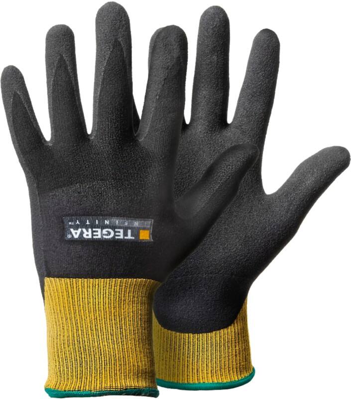 Gants de manutention TEGERA Infinity Non jetables Élasthanne, Mousse de nitrile, Nitrile, Nylon, PU (Polyuréthane) à base d'eau, Spandex Non poudrés Medium (M) Jaune, noir 6 paires