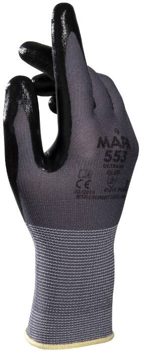 Gants de manutention Mapa Professional Ultrane 553 Non jetables Nitrile Non poudrés Large (L) Gris