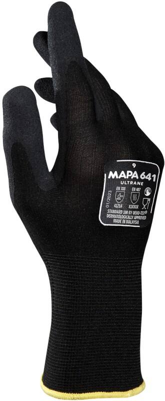 Gants de manutention Mapa Professional Ultrane 641 Non jetables Nitrile Non poudrés Large (L) Noir