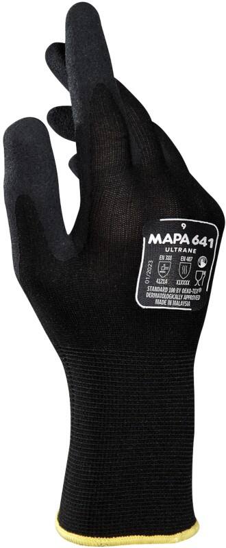 Gants de manutention Mapa Professional Ultrane 641 Non jetables Nitrile Non poudrés Extra Extra Large (XXL) Noir