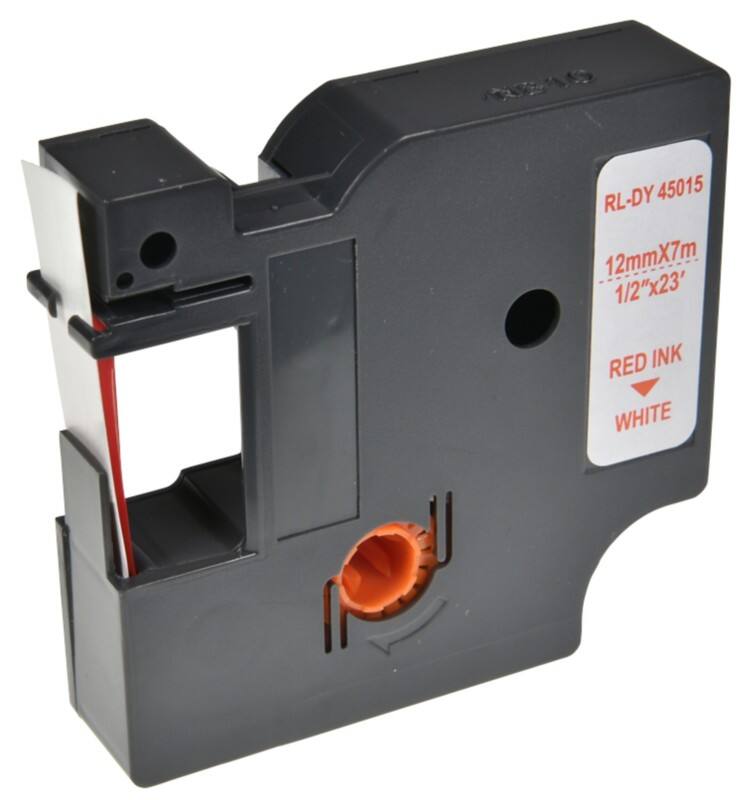 D1 S0720550 / 45015 Kompatibles Dymo Beschriftungsband Selbstklebend Rot auf Weiss 12 mm x 7 m