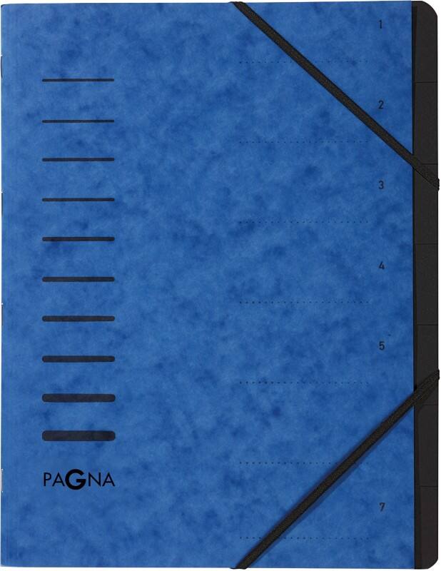 PAGNA Fächermappe A4 Blanko Pappkarton 7 Fächer Blau 24,5 (B) x 0,4 (T) x 32 (H) cm