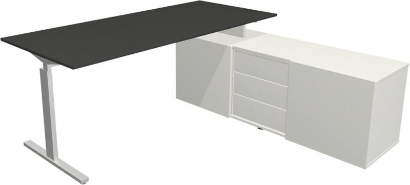 Bureau d'angle Kerkmann Form 2 Anthracite T-Pied 3 tiroirs 740 mm (h)