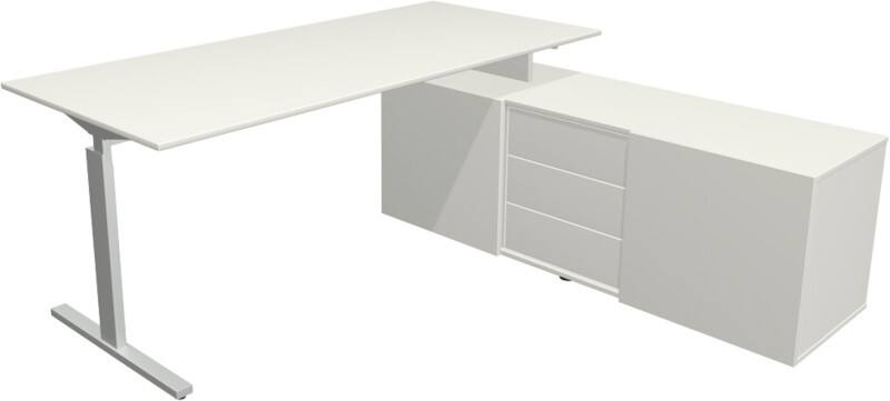 Bureau d'angle Kerkmann Form 2 Blanc T-Pied 3 tiroirs 740 mm (h)