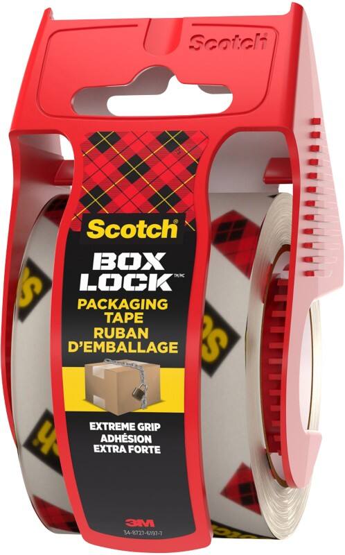 Ruban adhésif d'emballage avec dévidoir Scotch Box Lock Transparent Super Fort 48 (B) mm x 20,3 m (L)  PP (Polypropylène) 78,8 Microns