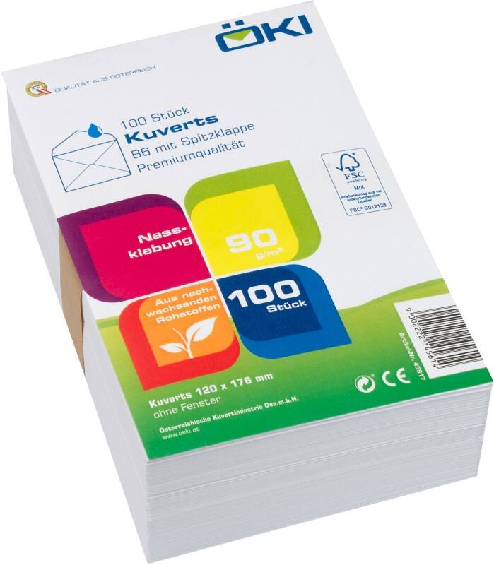 Enveloppes ÖKI Sans fenêtre B6 Gommé Blanc 100 unités