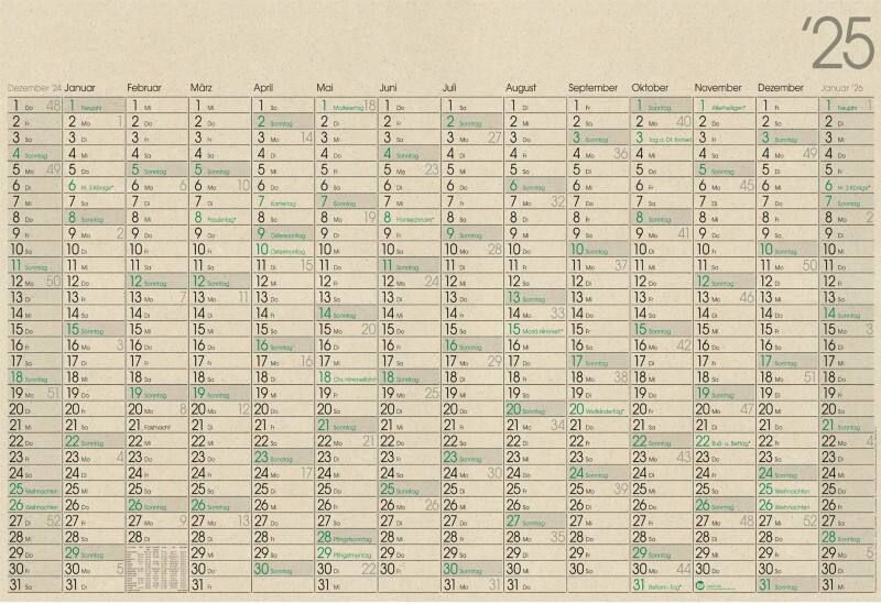 Calendrier 2026 Allemand 98 (L) cm Jaune