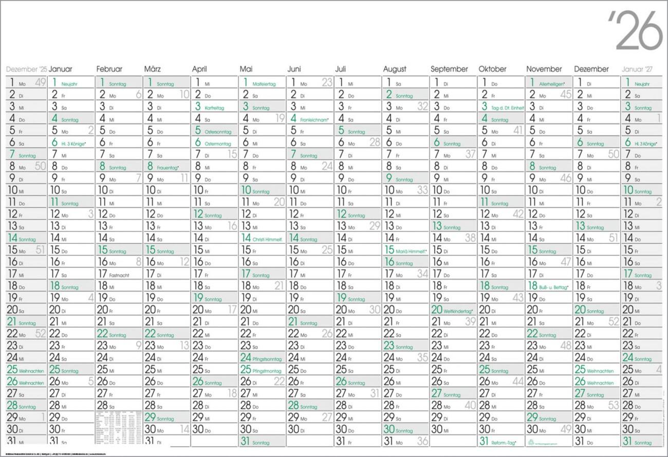 Calendrier 2026 Allemand 99 (L) cm Blanc