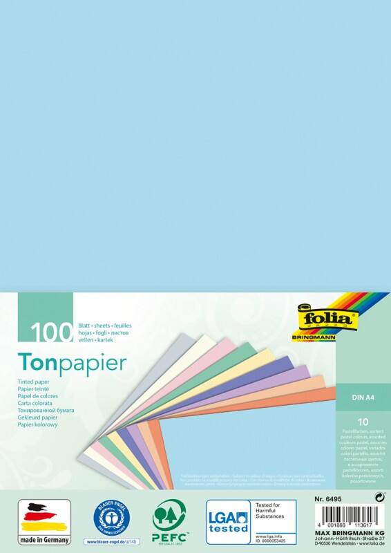 Folia Pastel A4 Bastelpapier Farbig assortiert 130 g/m² 100 Blatt
