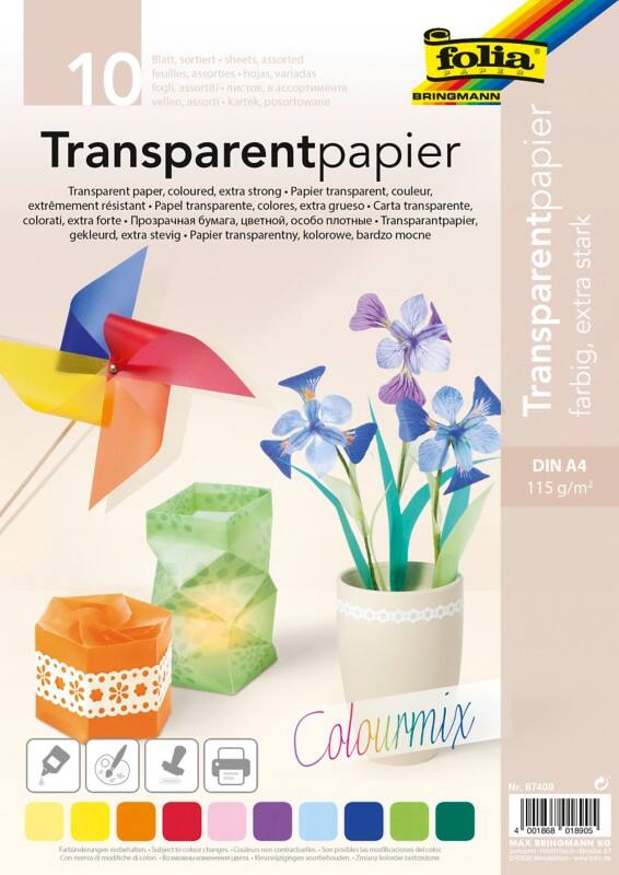 Folia Bastelpapier Farbig Assortiert Transparentpapier A4 115 g/m² 87409 5 Stück à 10 Blatt