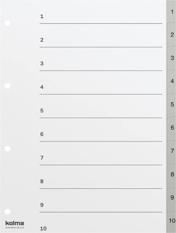 Kolma Strong 1 bis 10 Zahlenregister  A4 Grau 10-teilig PP (Polypropylen) 18.114.03