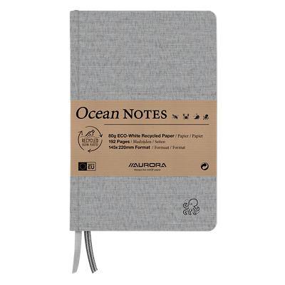 AURORA Ocean Linen Notizbuch Sonderformat Liniert Genäht Hardback Grau Nicht perforiert 192 Seiten