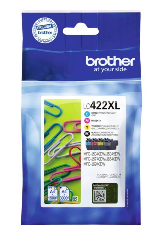 Brother LC422XL VAL Original Tintenkartusche Schwarz, Cyan, Magenta, Gelb Multipack 4 Stück