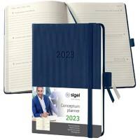Agenda Sigel 2023 A6 1 Semaine sur 2 pages Plastique, papier Bleu nuit Allemand, Anglais, Français, Néerlandais