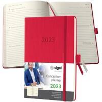 Agenda Sigel 2023 A5 1 Semaine sur 2 pages Plastique, papier Rouge Allemand, Anglais, Français, Néerlandais