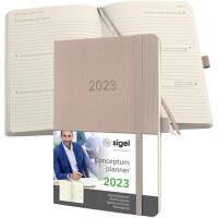 Agenda Sigel 2023 A5 1 Semaine sur 2 pages Plastique, papier Taupe Allemand, Anglais, Français, Néerlandais