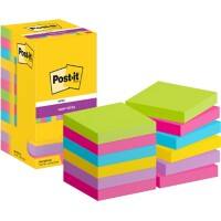 Notes Super Sticky Post-it 654-12SS-UC 76 x 76 mm 90 notes par bloc Bleu, jaune, rose, vert, violet Carré Vierge 12 unités