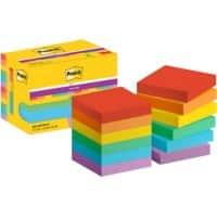 Post-it Super Sticky Haftnotizen 622-12SS-PLAY 47,6 x 47,6 mm 90 Blatt pro Block Blau, Gelb, Grün, Orange, Rot, Violett Quadratisch Unliniert 12 Stück