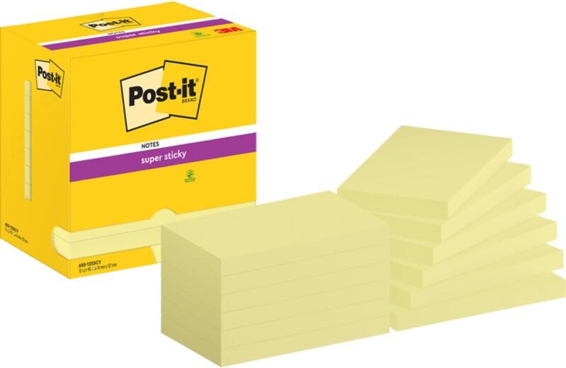 Notes Super Sticky Post-it 655-12SSCY 76 x 127 mm 90 notes par bloc Jaune Rectangulaire Vierge 12 unités