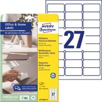 AVERY Zweckform Ablösbare Universaletiketten L4737REV-10 Selbsthaftend A4 Weiss 6,35 x 32,7 x 2,96 cm 10 Blatt à 27 Etiketten