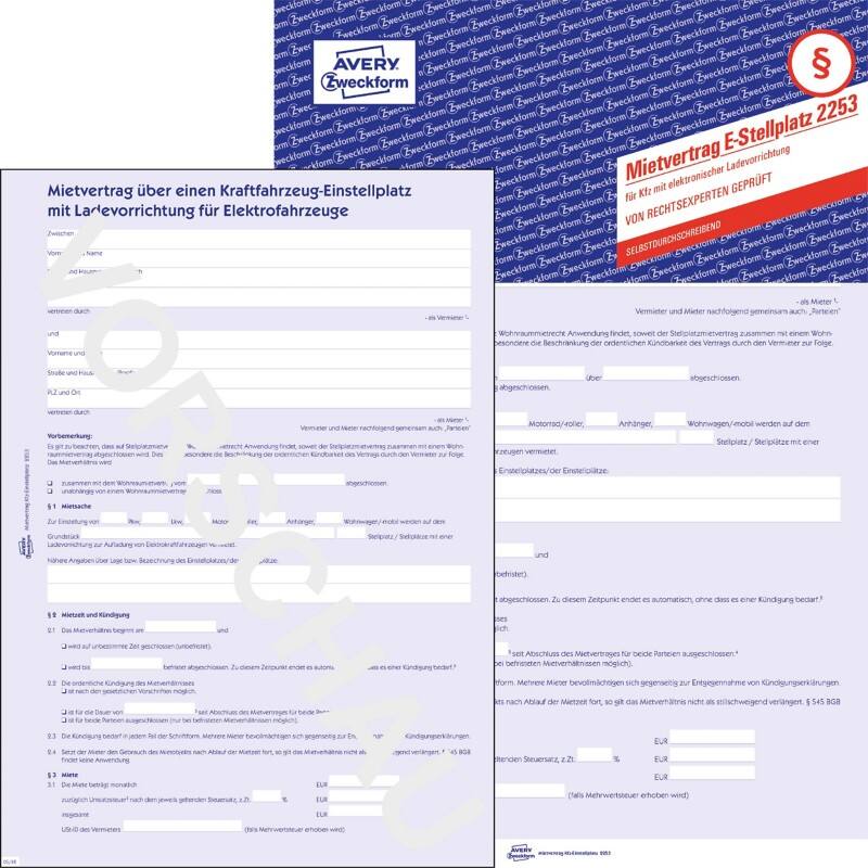 Contrat de location de parking pour voiture électrique AVERY Zweckform 2253-5 A4 Perforé 5 unités