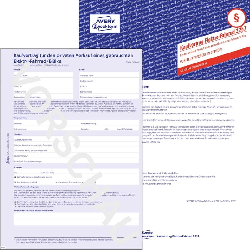 Contrat de vente de vélo électrique AVERY Zweckform 2257-5 A4 Perforé 5 unités