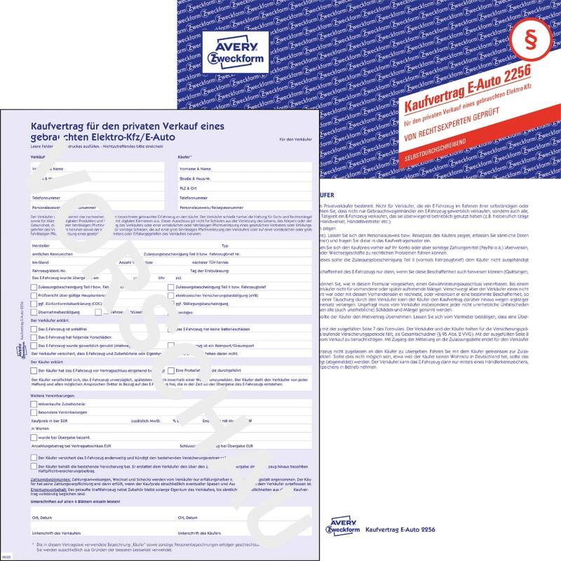 Contrat de vente de voiture électrique AVERY Zweckform 2256-5 A4 Perforé 5 unités