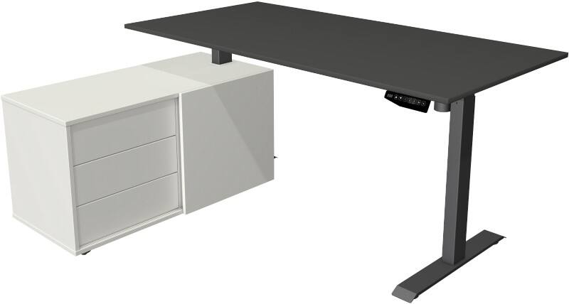 Bureau assis-debout Kerkmann Move 1 Hauteur ajustable électriquement Rectangulaire Anthracite T-Pied 3 tiroirs 1650 (l) x 1350 (p) x 1230 (h) mm Acier, Mélamine