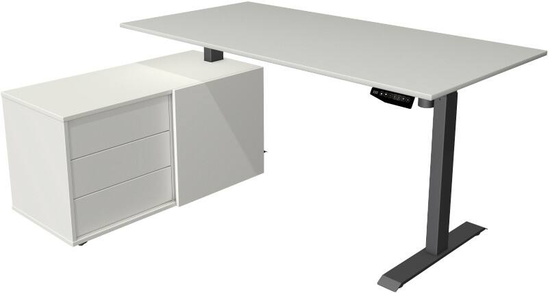 Bureau assis-debout Kerkmann Move 1 Hauteur ajustable électriquement Rectangulaire Gris clair T-Pied 3 tiroirs 1650 (l) x 1350 (p) x 1230 (h) mm Acier, Mélamine