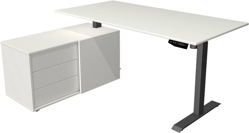 Bureau assis-debout Kerkmann Move 1 Hauteur ajustable électriquement Rectangulaire Blanc T-Pied 3 tiroirs 1650 (l) x 1350 (p) x 1230 (h) mm Acier, Mélamine