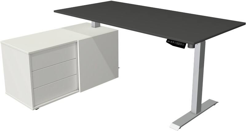 Bureau assis-debout Kerkmann Move 1 Hauteur ajustable électriquement Rectangulaire Anthracite T-Pied 3 tiroirs 1650 (l) x 1350 (p) x 1230 (h) mm Acier, Mélamine
