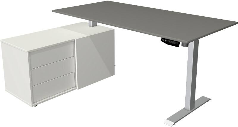 Bureau assis-debout Kerkmann Move 1 Hauteur ajustable électriquement Rectangulaire Graphite T-Pied 3 tiroirs 1650 (l) x 1350 (p) x 1230 (h) mm Acier, Mélamine