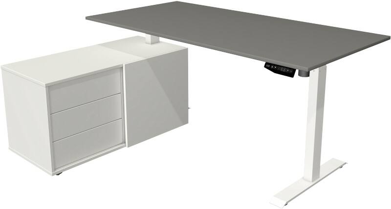 Bureau assis-debout Kerkmann Move 1 Hauteur ajustable électriquement Rectangulaire Graphite T-Pied 3 tiroirs 1650 (l) x 1350 (p) x 1230 (h) mm Acier, Mélamine