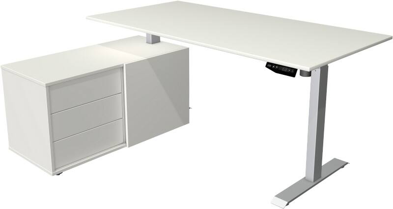 Kerkmann Move 1 Elektrisch Höhenverstellbar Sitz-Stehschreibtisch Rechteckig Weiss T-Fuss 3 Schübe 1.650 (B) x 1.350 (T) x 1.230 (H) mm Melamin, Stahl
