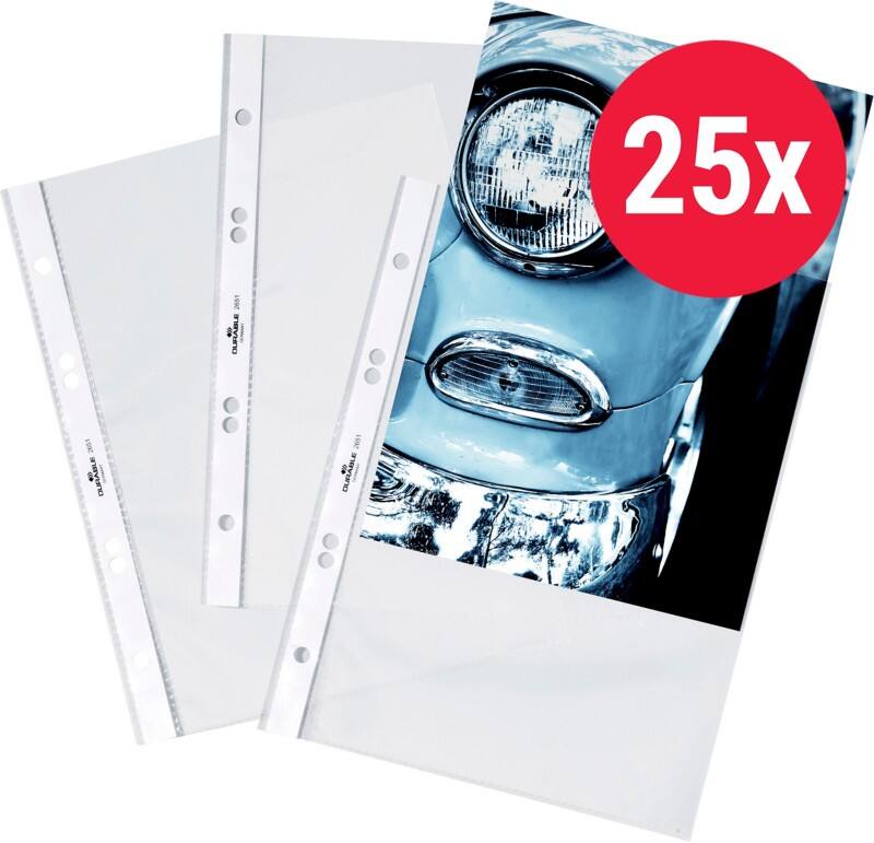 DURABLE Business Prospekthüllen A5 Glasklar Transparent 60 Mikron PP (Polypropylen) Öffnung oben 6 Löcher 2651 25 Stück