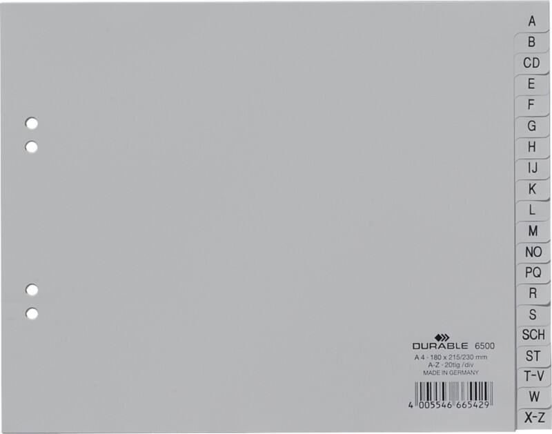 DURABLE A - Z Alphabetische Register DIN A4 Grau 20-teilig PP (Polypropylen) 4 Löcher 6500