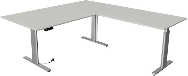 Bureau assis-debout Kerkmann Move 3 Tube Hauteur ajustable électriquement En forme de L Gris clair T-Pied 3 tiroirs 2000 (l) x 2200 (p) x 1200 (h) mm